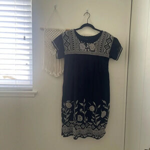 Johnny Was 3J Workshop Black Embroidered Tunic Boho Dress